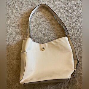 ✨ 💛 Nanette Lepore Vegan Leather Cream Bucket Hobo Pebbled Bag/Purse